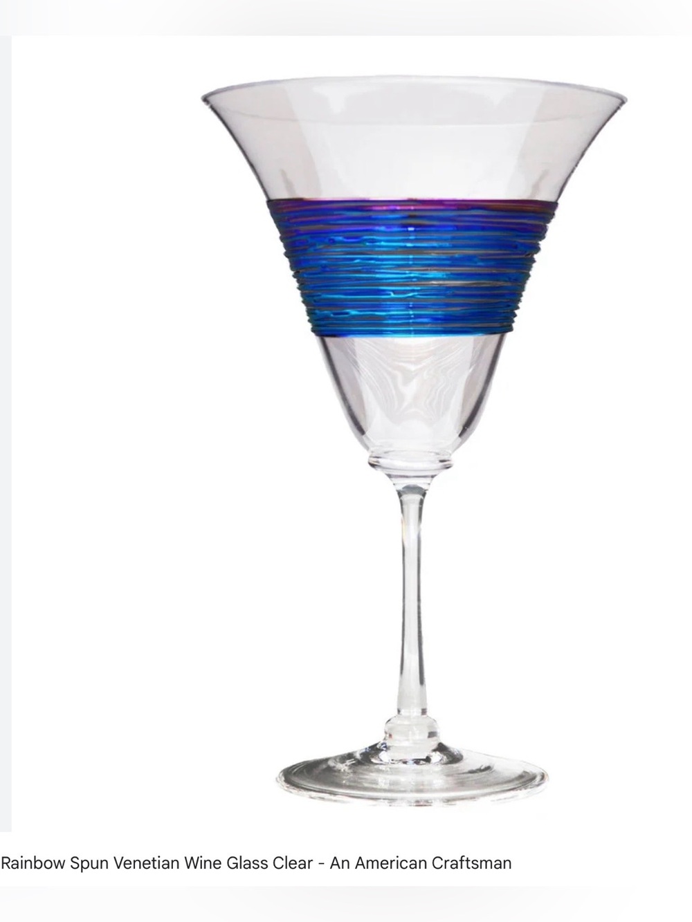 Venetian Wine Glass, Rainbow spun by An American Craftsman, MINH -Set of 2 NIB